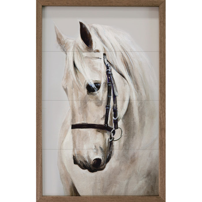August Grove® White Horse Framed On Wood Print Wayfair